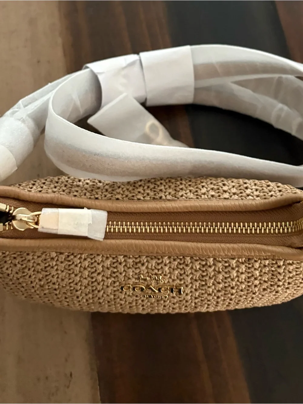 Coach Woven Saddle Shoulder Bag in Tan